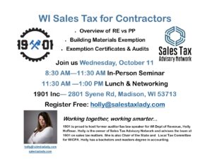 Oct 11 Contractor Sales Tax Seminar Madison WI